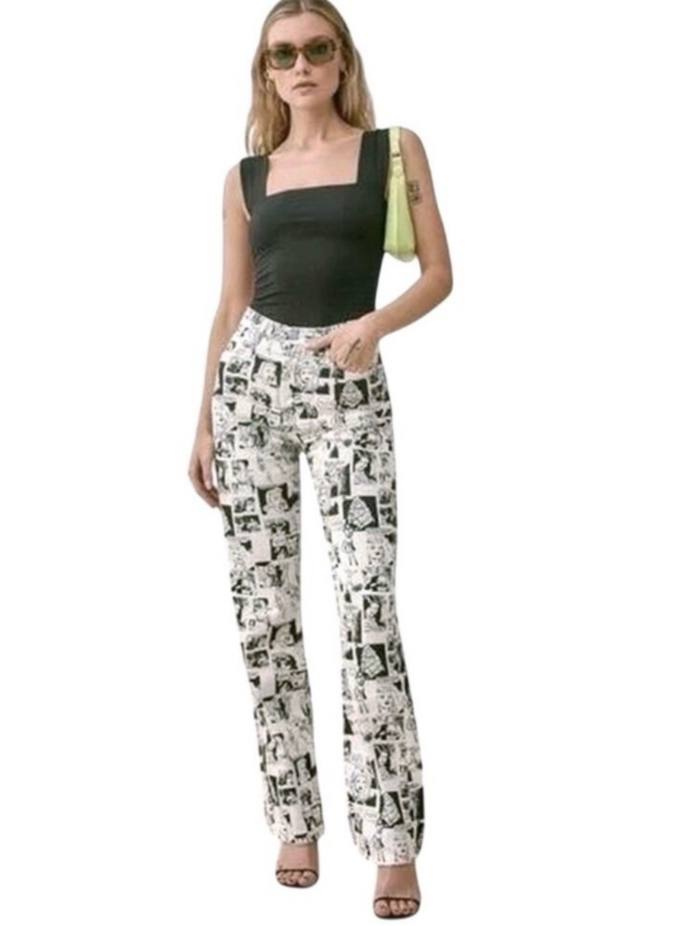 Reformation Comic Strip Print Jeans Black White Graphic Denim size 26